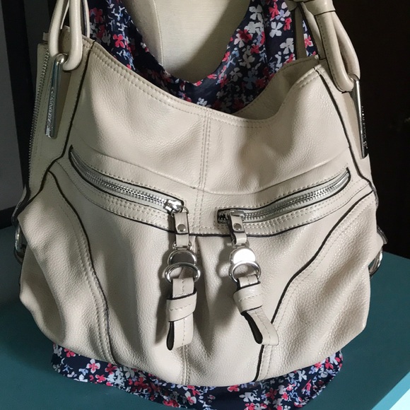 B. Makowsky beige taupe leather hobo shoulder bag - Picture 4 of 16